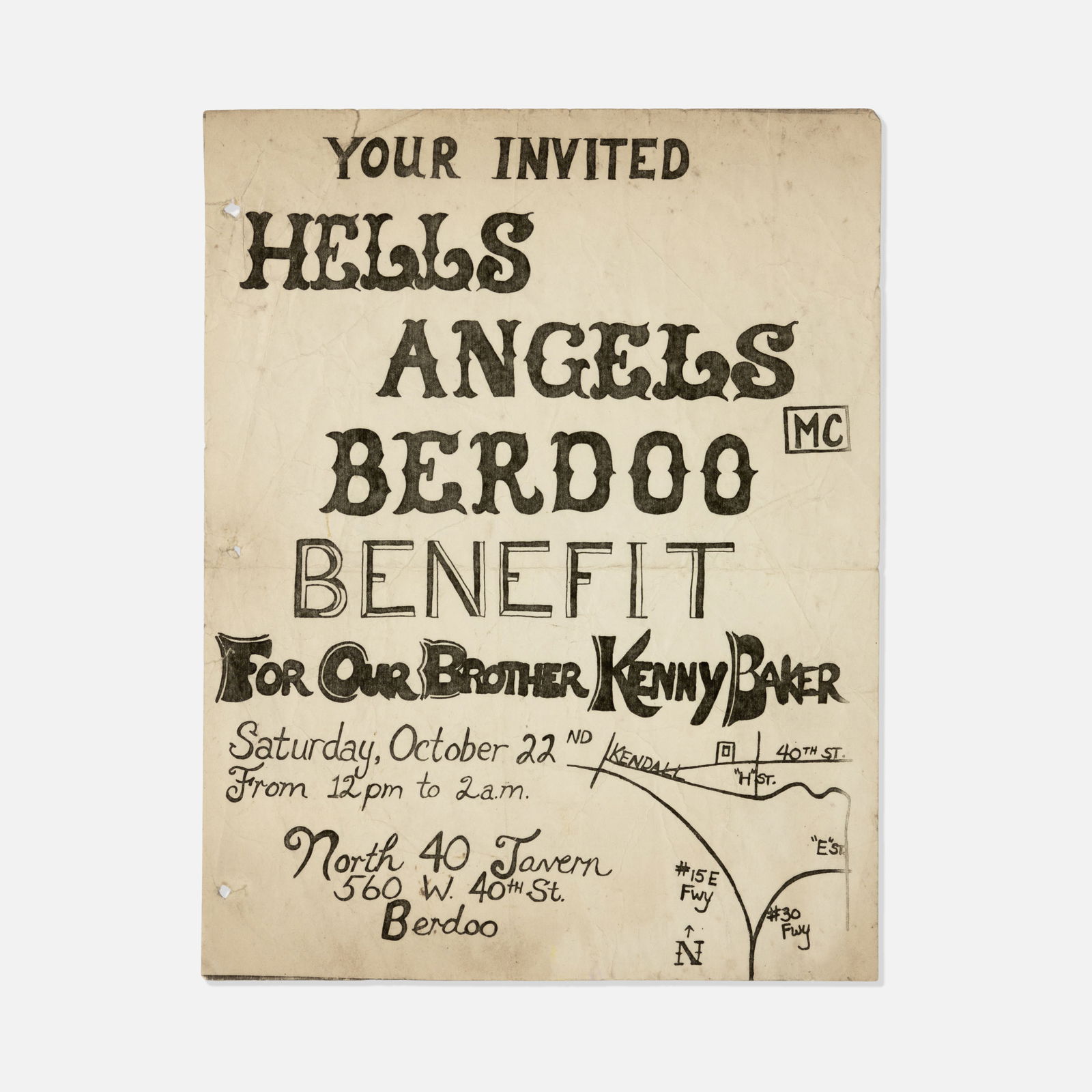Hells Angels, Kenny Baker Benefit Flyer (1 of 1)