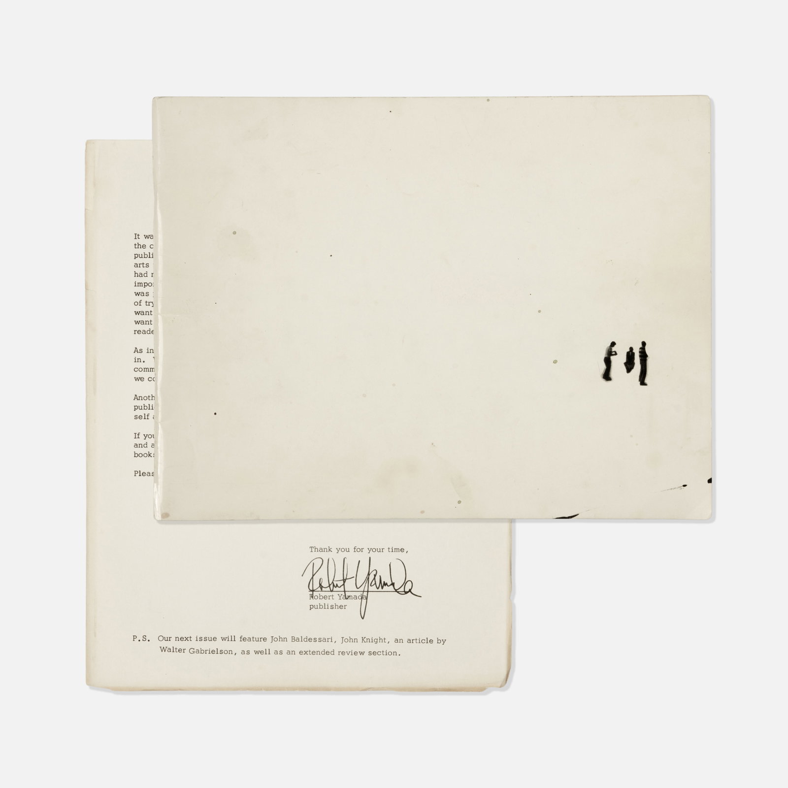 Straight Turkey, Timothy Silverlake, Untitled Magazine, Vol. 1, No. 1 with Signed Letter: United States, 1974 printed matter 11 1/8” x 8 1/2” Untitled Magazine, Vol. 1, No. 1, the conceptual art publication edited by Timothy Silverlake, and published by Straight Turkey, Torranc