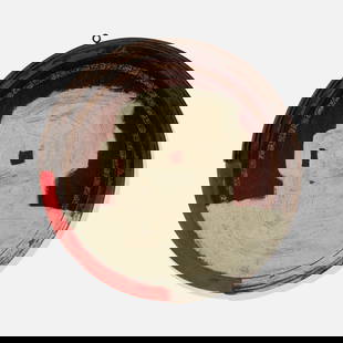 Robert Loughlin, Untitled (Tray): USA, c. 2000-2010 acrylic on leather 13 3/4” diameter Provenance: Acquired directly from the artist; Collection of Paul Johnson Exhibited: Robert Loughlin Collection, Paul Johnson's Private