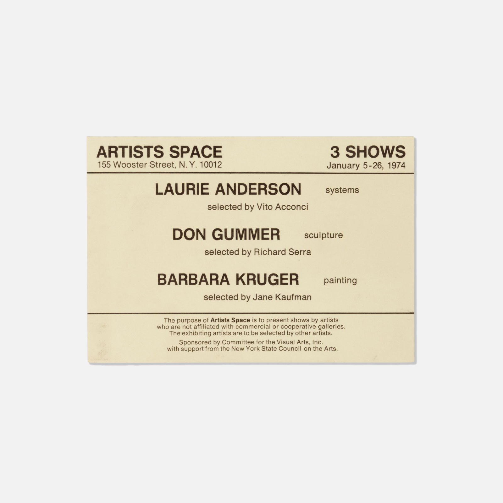 Artists Space, 3 Shows, Handbill (1 of 2)