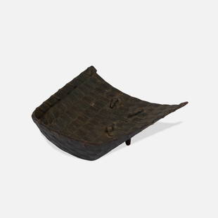 Meiji Period, Okimono: Japan, c. 1890s 3 1/4" x 8 3/4" x 8" cast iron Sculptural Okimono with three mice in a grain basket. Unidentified embossed mark to underside.