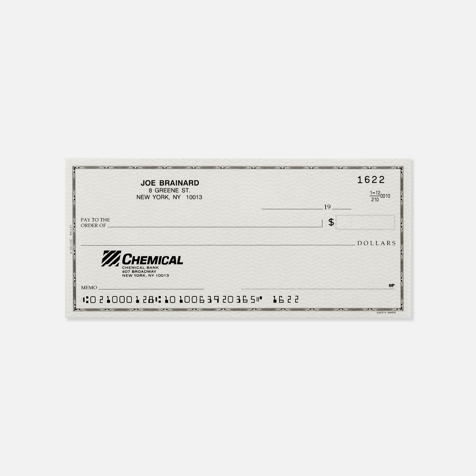 Chemical Bank, Joe Brainard, Blank Check (1 of 1)