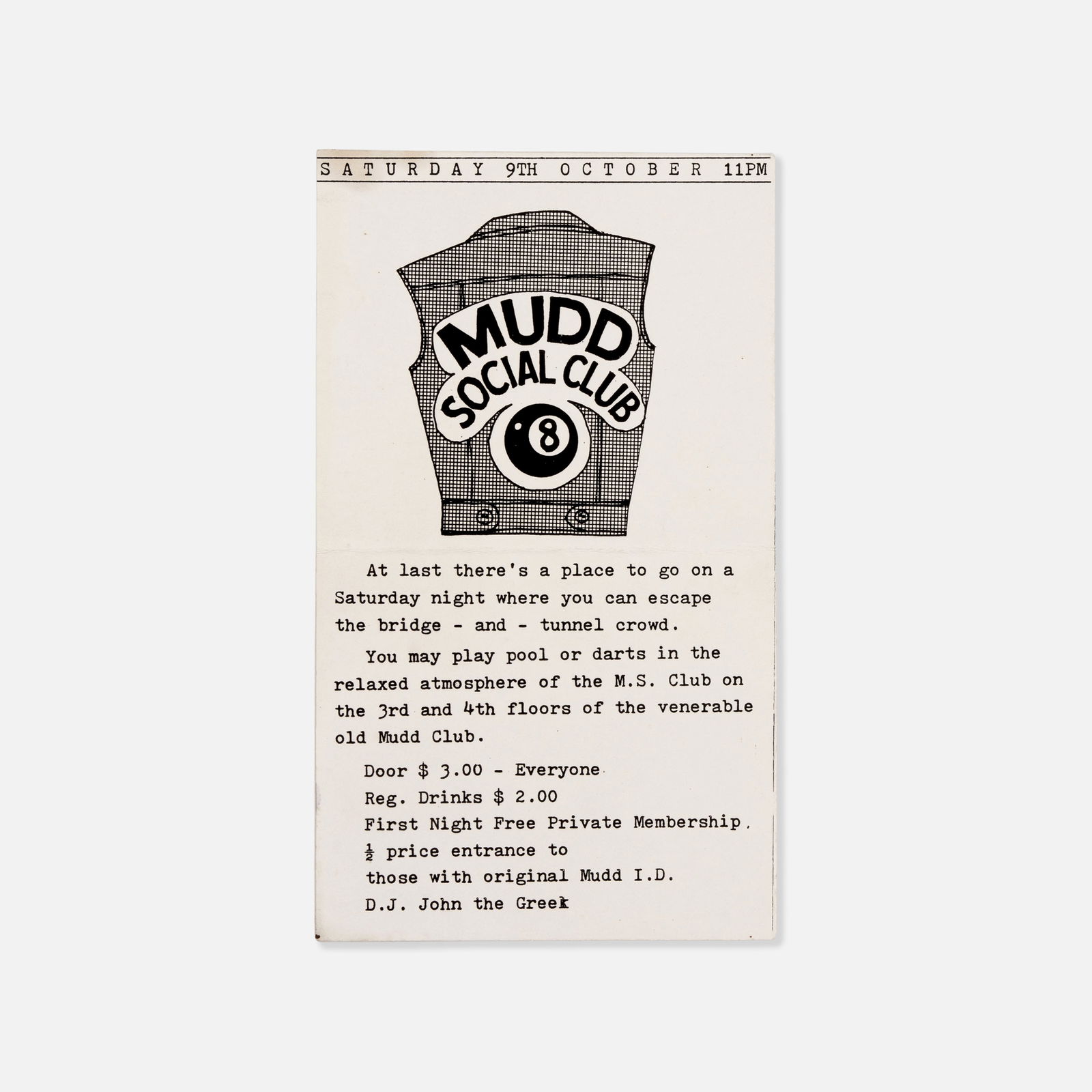 Mudd Social Clubb, Handbill (1 of 1)
