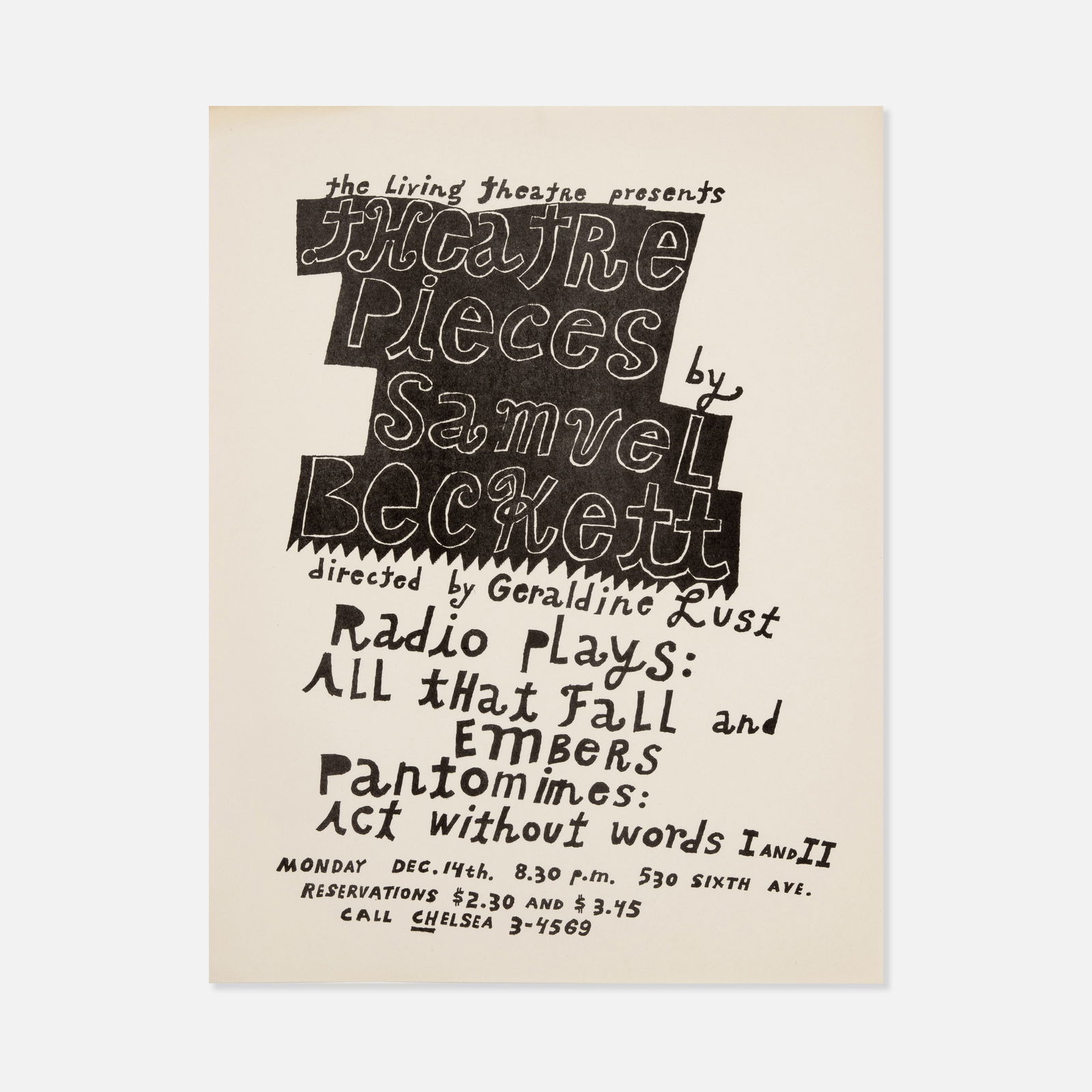 The Living Theatre, Ray Johnson, Theatre Pieces by Samuel Beckett, Flyer (1 of 1)