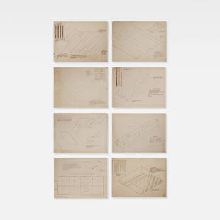 Dennis Oppenheim, Eight Blueprints: USA, c. 1968 23 3/8 x 18 1/2 in prints on board Eight blueprints for proposed sculptures and land works by Dennis Oppenheim. Provenance: From the estate of the artist.