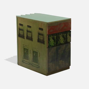 Dennis Oppenheim, Cabinet: USA, c. 1980s 30 x 30 x 18 in. paint, MDF, screeprint Sculptural cabinet with screenprints by Dennis Oppenheim. Provenance: From the estate of the artist.