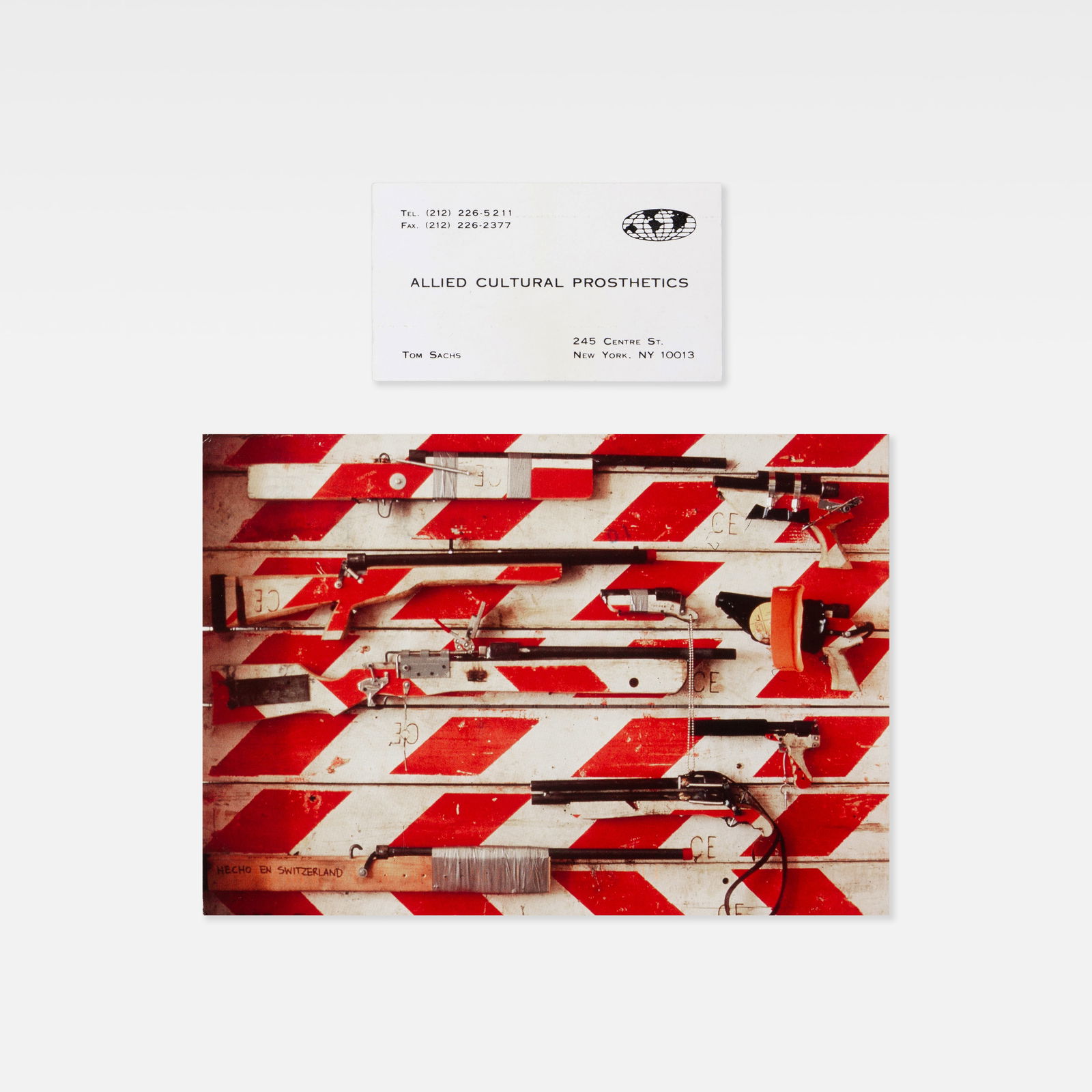 Tom Sachs, Allied Cultural Prosthetics Invitation and Business Card: NYC, 1996 7 x 5 largest printed matter Invitation for 'Tom Sachs: Cultural Prosthetics' at Morris Healy, together with a business card.