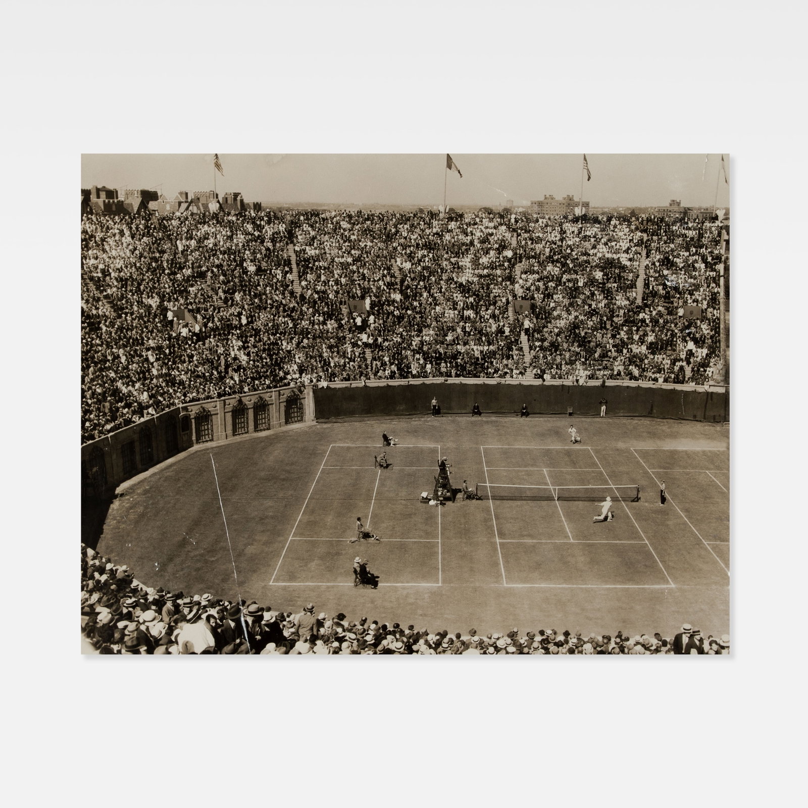Rotofotos, Inc., Photograph, Men's National Tennis Championship: USA, c. 1934 14 x 11 in. silver gelatin print Photograph of the final match between Ellsworth Vines and Henri Cochet at the Men's National Tennis Championship, held at Westside Tennis Club, Long Islan