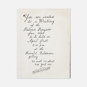 Ray Johnson, New York Correspondence School, Paloma Picasso Fan Club Mailer