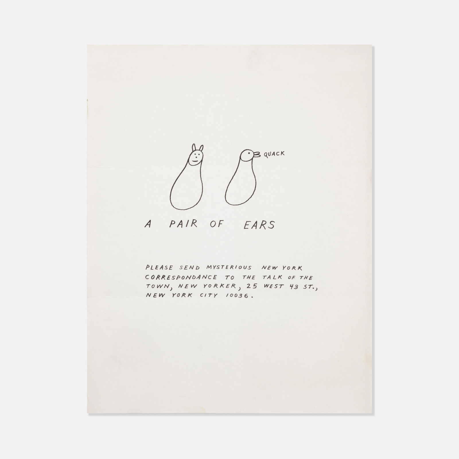 Ray Johnson, New York Correspondence School, Pair of Ears Mailer (1 of 1)