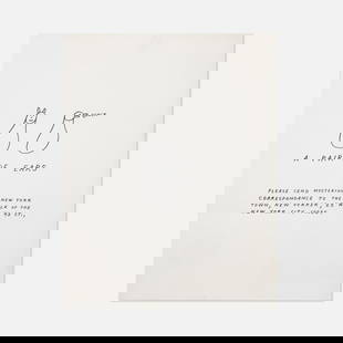 Ray Johnson, New York Correspondence School, Pair of Ears Mailer: NYC, 1970 8 1/2" x 11" printed matter New York Correspondence School mailer designed and distributed by Ray Johnson calling for "mysterious correspondence" to be sent to Talk of the Town at New