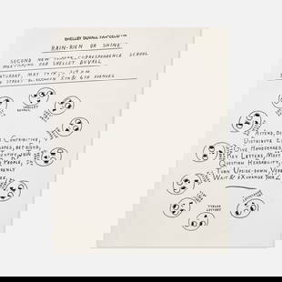 Ray Johnson, New York Correspondence School. Shelley Duvall Fan Club Mailer: NYC, 1977 8 1/2" x 11" printed matter New York Correspondence School mailer designed and distributed by Ray Johnson for the second meeting of the Shelley Duvall Fan Club on May 14th, 1977 at 53rd
