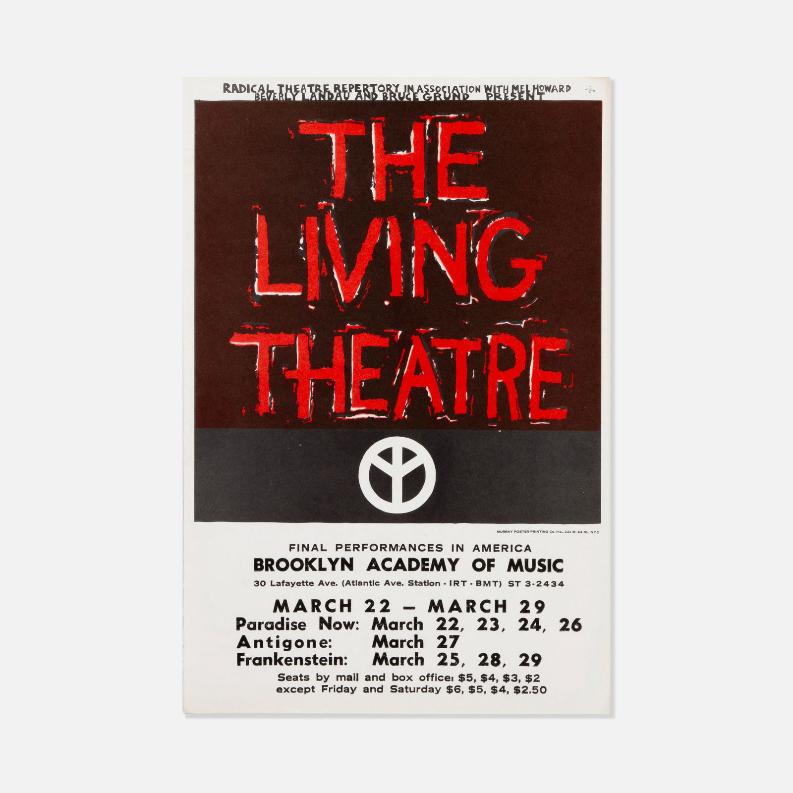 The Living Theatre, Brooklyn Academy of Music, Handbill (1 of 1)