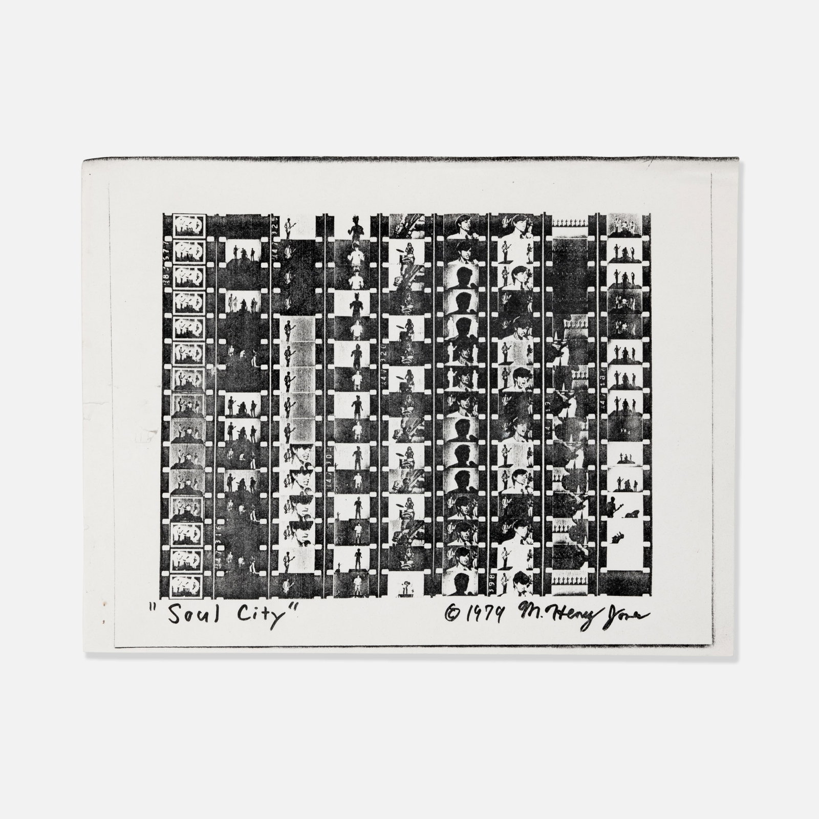 M. Henry Jones, Soul City, Film Strip Flyer: NYC, 1979 8 1/2" x 11" printed matter Flyer for Soul City by M. Henry Jones. With reproductions of film strips showing The Fleshtones performing the song, Soul City. Provenance: Estate of M. Henry Jon