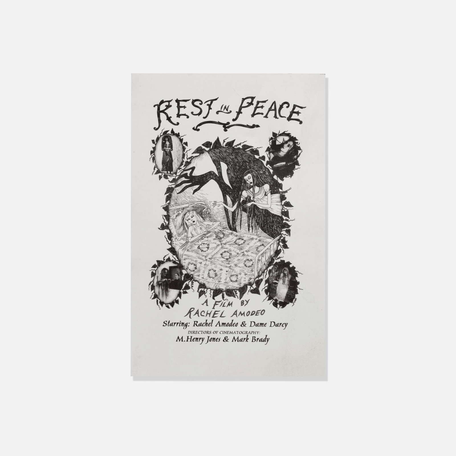 Rachel Amodeo, Dame Darcy, Rest in Peace Invitation: USA, 1991 printed matter Invitation to a screening of Rest in Peace at Anthology Film Archives. Provenance: Collection of Rachel Amodeo Rest in Peace is a short film directed by Rachel Amodeo, starrin