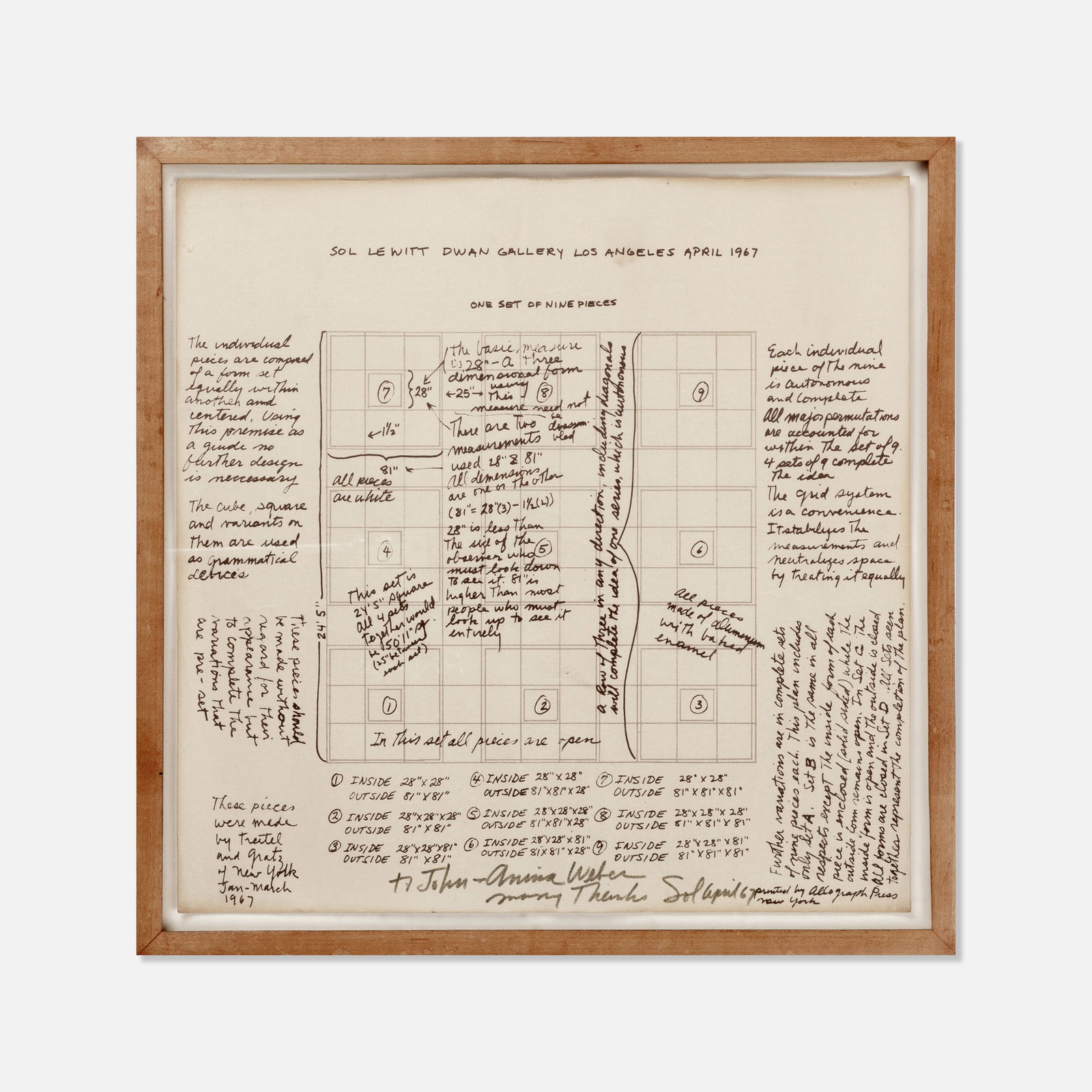 Sol Lewitt, Serial Project No. 1 (ABCD), Dwan Gallery, Signed Announcement (1 of 2)