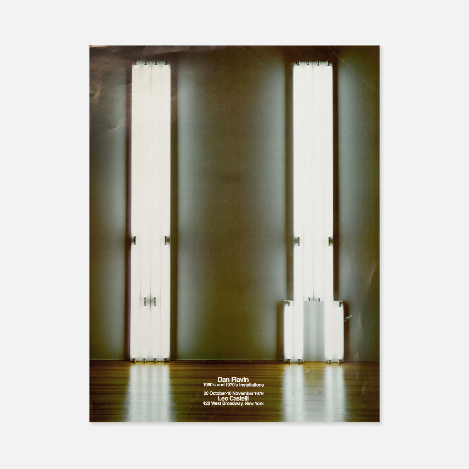 Dan Flavin, Leo Castelli, Poster: USA, 1979 22" x 17" printed matter Poster for 1960's and 1970's installations by Dan Flavin at Leo Castelli, October 20 to November 10, 1979. Works from this sale will be moved offsite to our ancillar