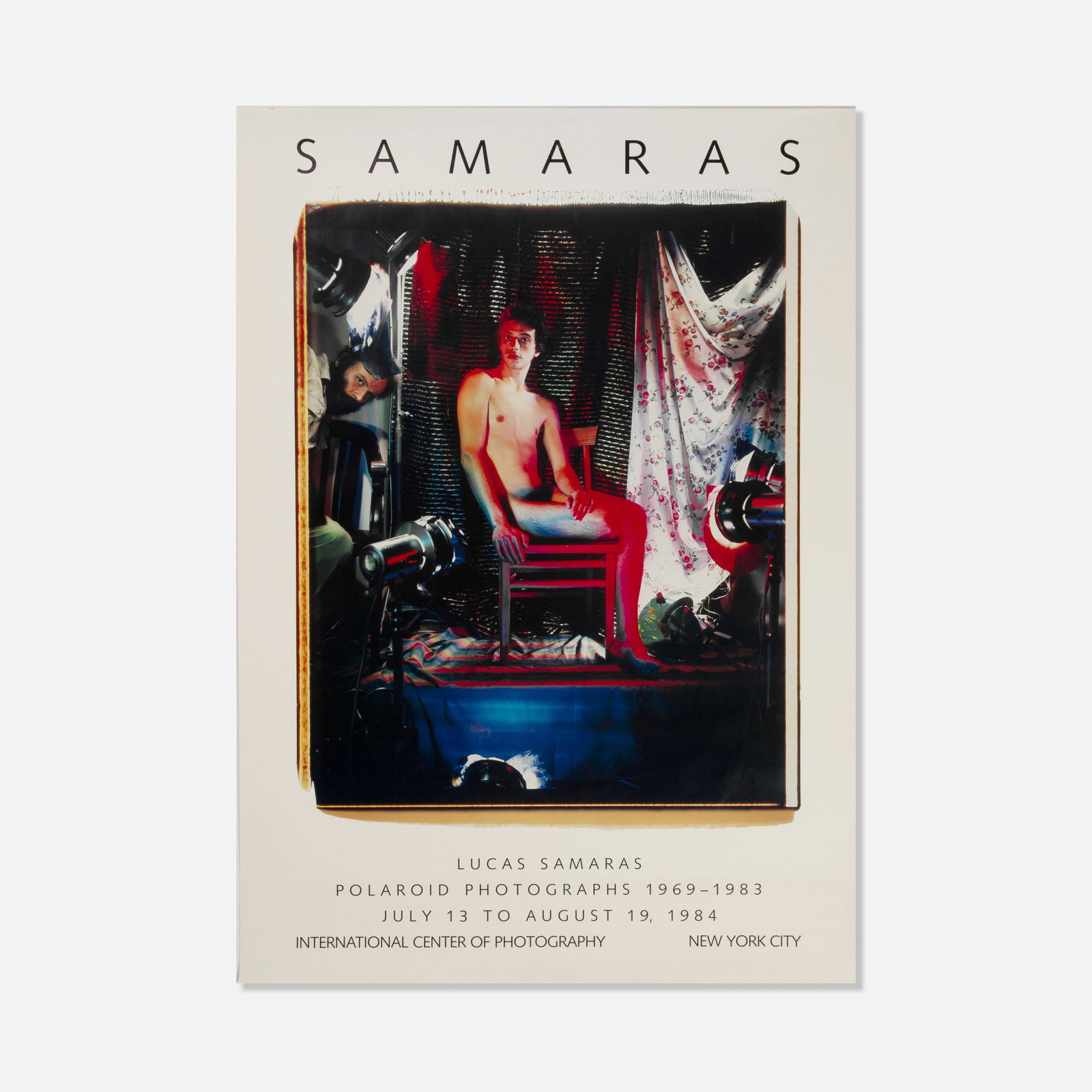 Lucas Samaras, ICP, Polaroid Photographs 1969-1983 Poster: USA, 1984 33 3/8" x 23 1/4" printed matter Poster for an exhibition of polaroid photographs by Lucas Samaras at the International Center of Photography, July 13 to August 19, 1984. Works from this sal