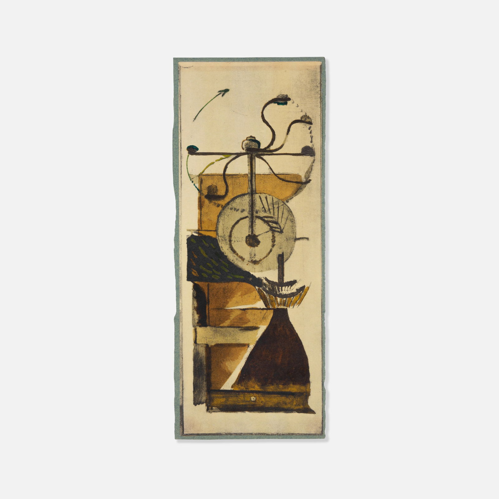 Marcel Duchamp, Boute-en-valise, Coffee Mill: France, c. 1960 12 1/2 x 4 3/4 inches pochoir Print from Boute-en-valise (From or by Marcel Duchamp or Rrose Selavy) after the original work Coffee Mill (1911). Boute-en-valise (Box in a Suitcase) con