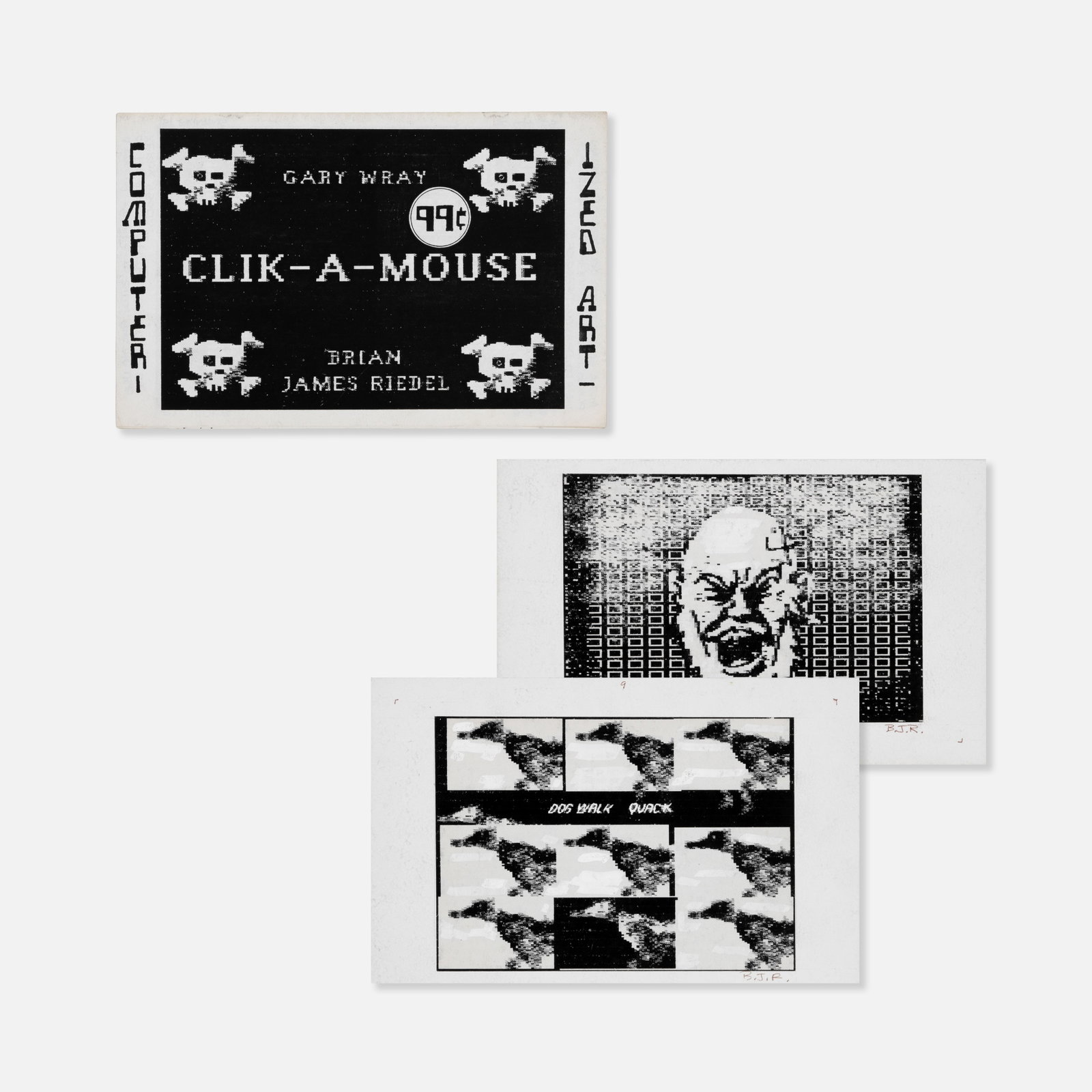 Gary Wray, Brian James Riedel, Clik-A-Mouse: USA, 1985 9 1/2" x 6" prints xerox 9500 prints Clik-A-Mouse comic by Gary Wray and Brian James Riedel, together with two prints on board, which were reproduced in the comic. Self-published in an editi