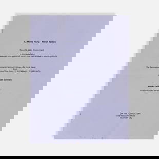 La Monte Young, Marian Zazeela, DIA Art Foudation, Sound & Light Environment, Program: USA, 1989 11 x 8 1/2 printed matter Program for Sound & Light Environment by La Monte Young and Marian Zazeela at the DIA Art Foundation. Described as a time installation measured by a setting of