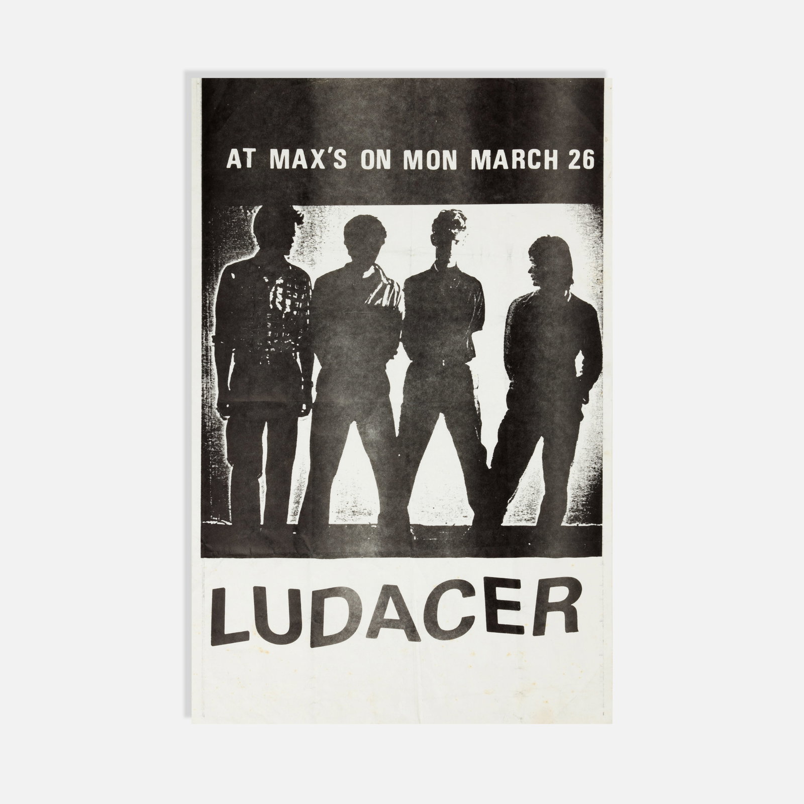 Ludacer, Max's Kansas City, Poster: USA, 1970s 17 x 11 printed matter Poster for Ludacer at Max's Kansas City. Randy Ludacer established the musical project Ludacer with his brothers in New York City in the mid-1970s. This group subsequ