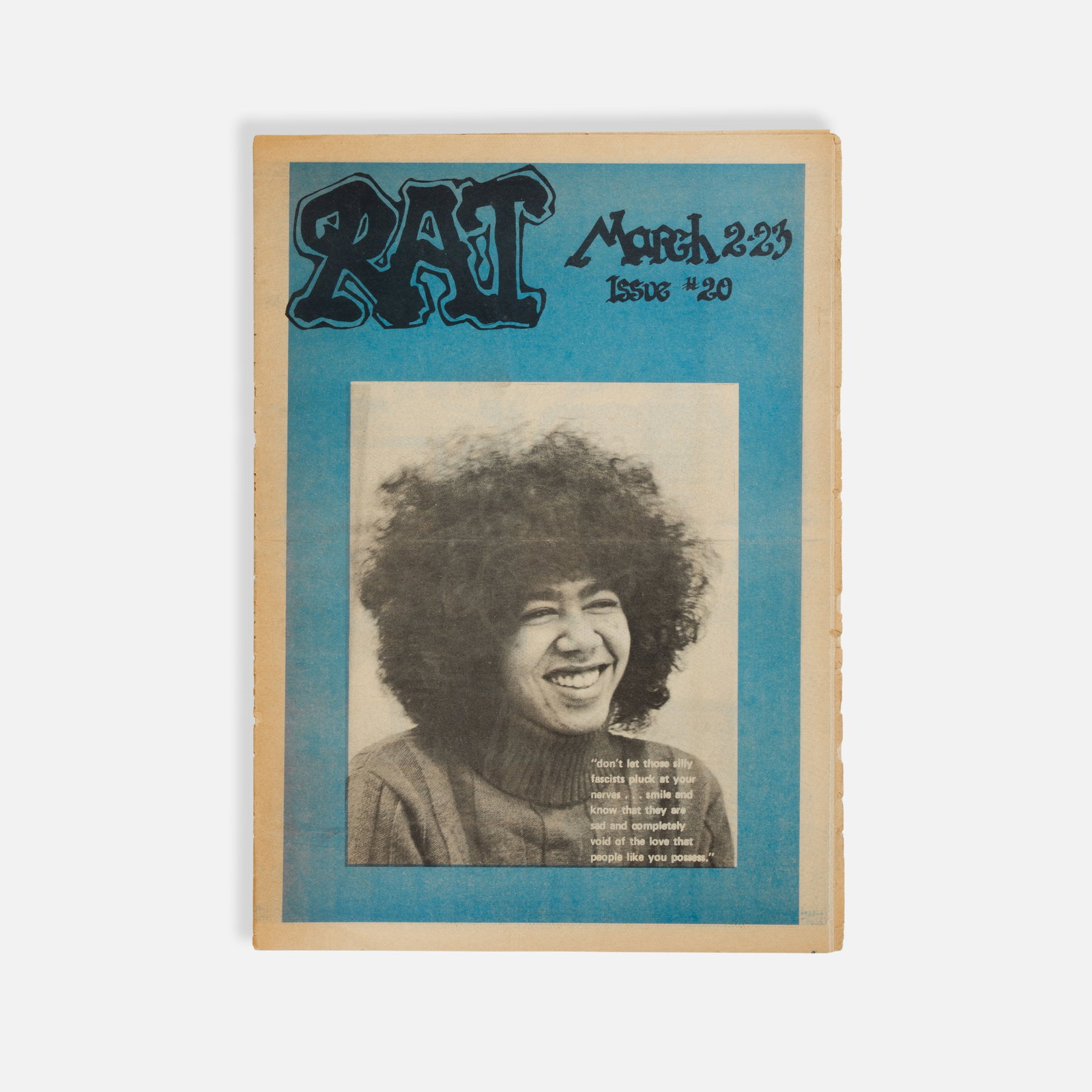 Rat Subterranean News, Vol 1, Issue 20: USA 1969 17 x 11 1/4 printed newsprint Rat Subterranean News, Volume 1, Issue 20, March 2 - March 23, 1969. The Rat Subterranean News was a prominent New York City underground newspaper, published fro