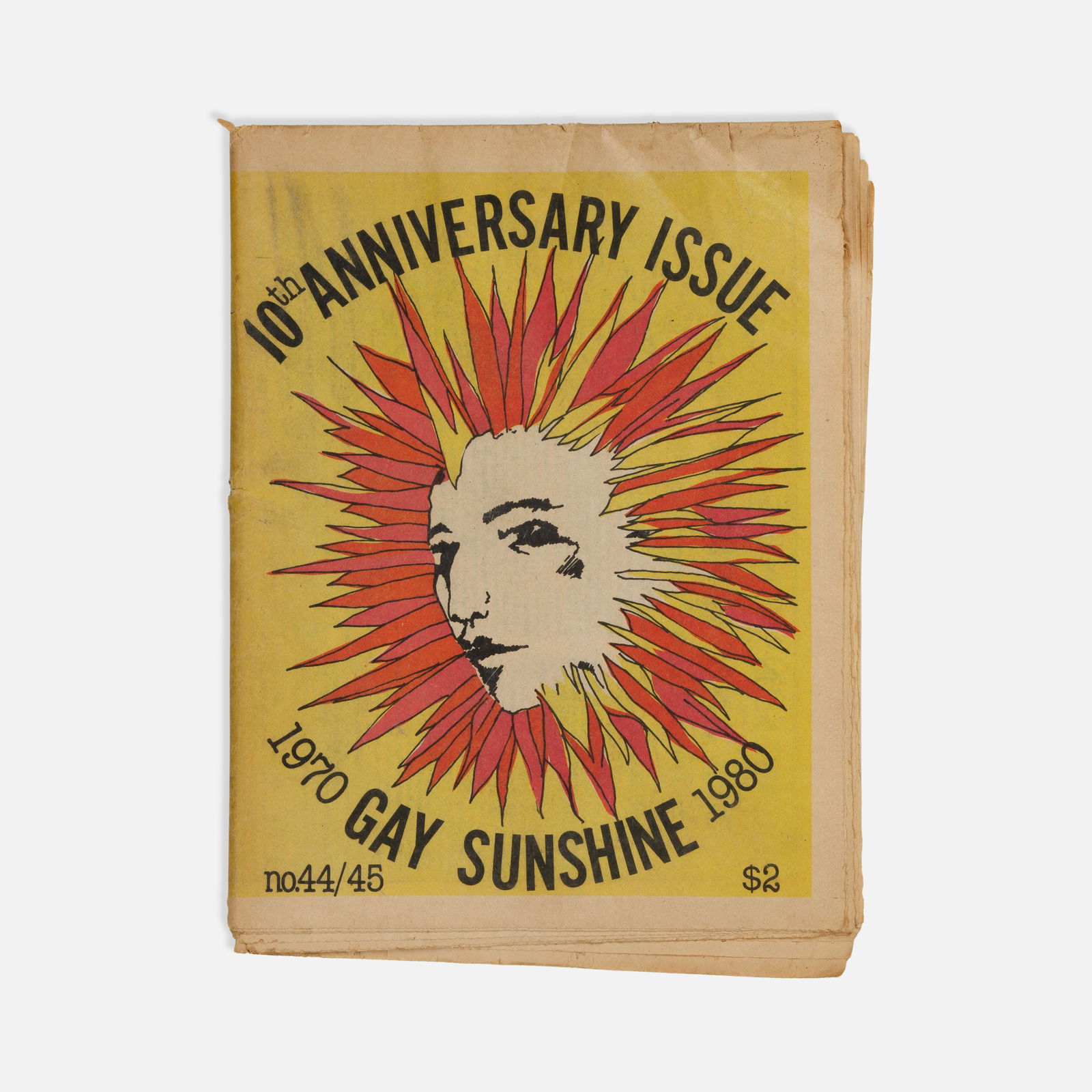 Gay Sunshine, 10th Anniversary Issue, No. 44/45: USA, 1980 11 3/8 x 8 5/8 printed matter Gay Sunshine 10th anniversary issue, No. 44/45. Featuring contributions from Peter Orlovsky, Allen Ginsberg, Harry Britt, Malcolm Boyd, et al. Gay Sunshine bega