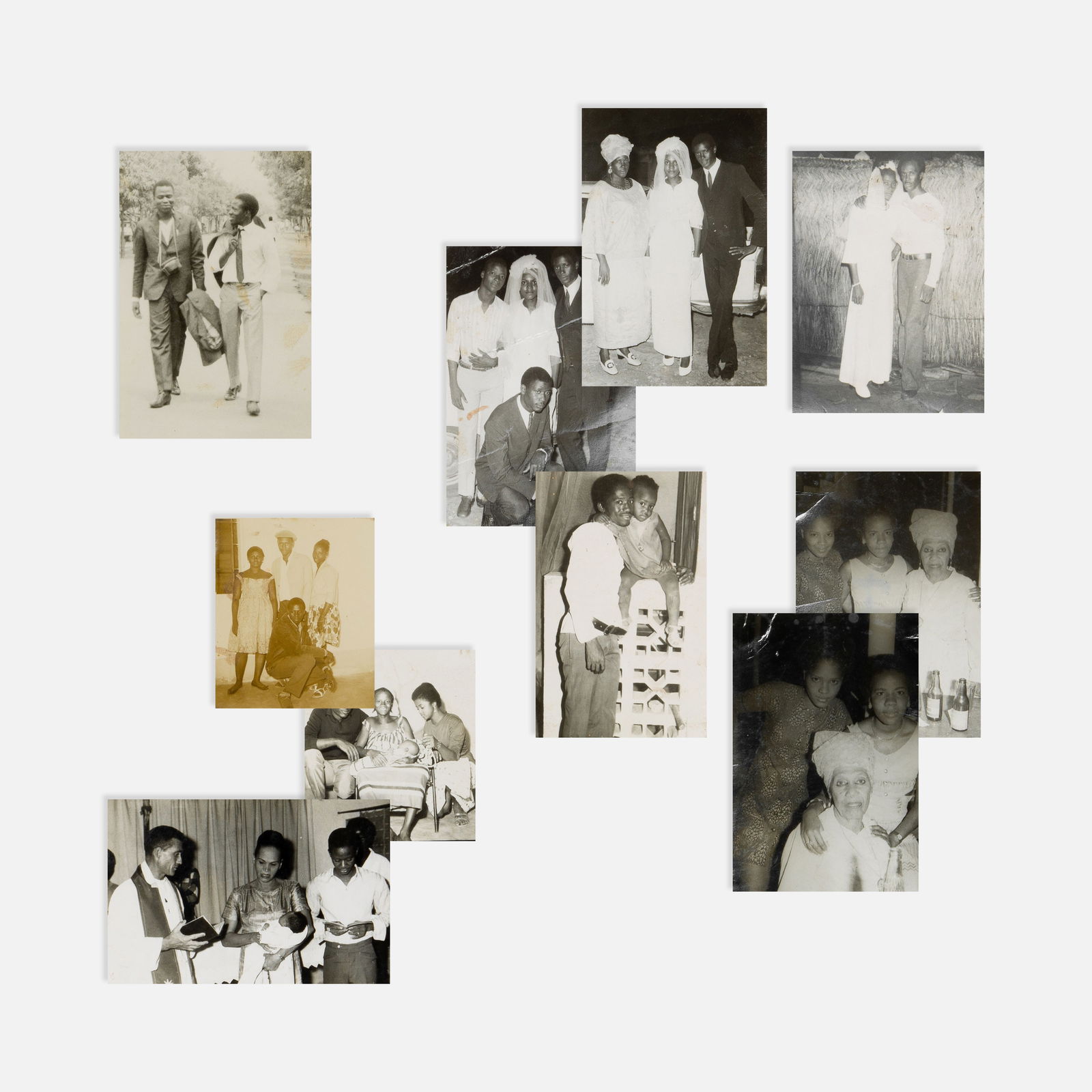 Malick Sidibe, Ten Photographs: Mali, c. 1960s 3 1/2 x 2 1/4 largest gelatin silver prints Ten loose party photographs from a chemise assembled by Malick Sidibe. Malick Sidibé (1936–2016) was a prominent Malian photographer. He i