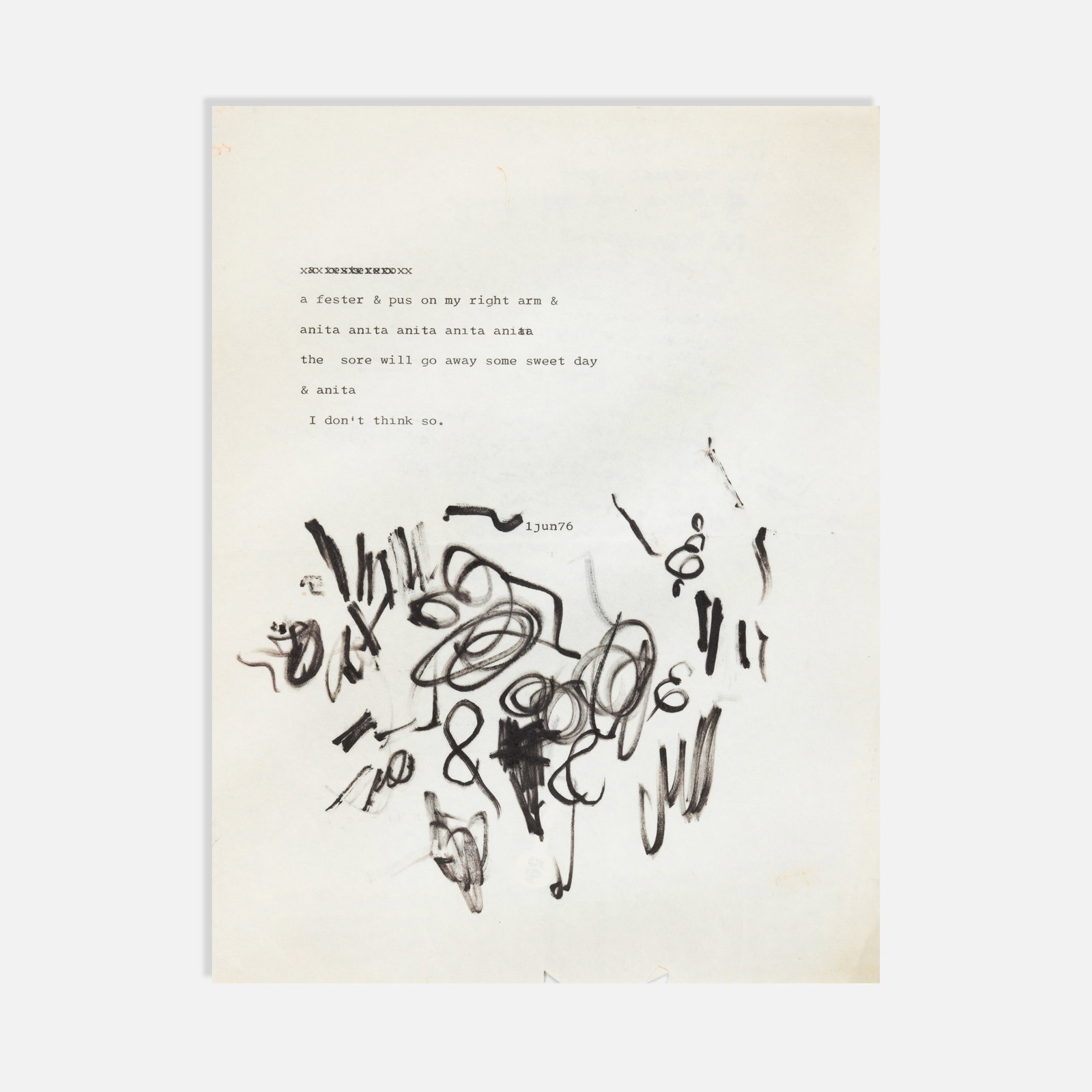 Robert Kiyoshi Nishizaki, Poem and Drawing: USA, 1976 11 x 8 1/2 typewritten and marker on paper Poem with a drawing by Robert Kiyoshi Nishizaki. Robert Kiyoshi Nishizaki, known as "Dr. Bob" due to his profession as a pharmacist, was a poet wor