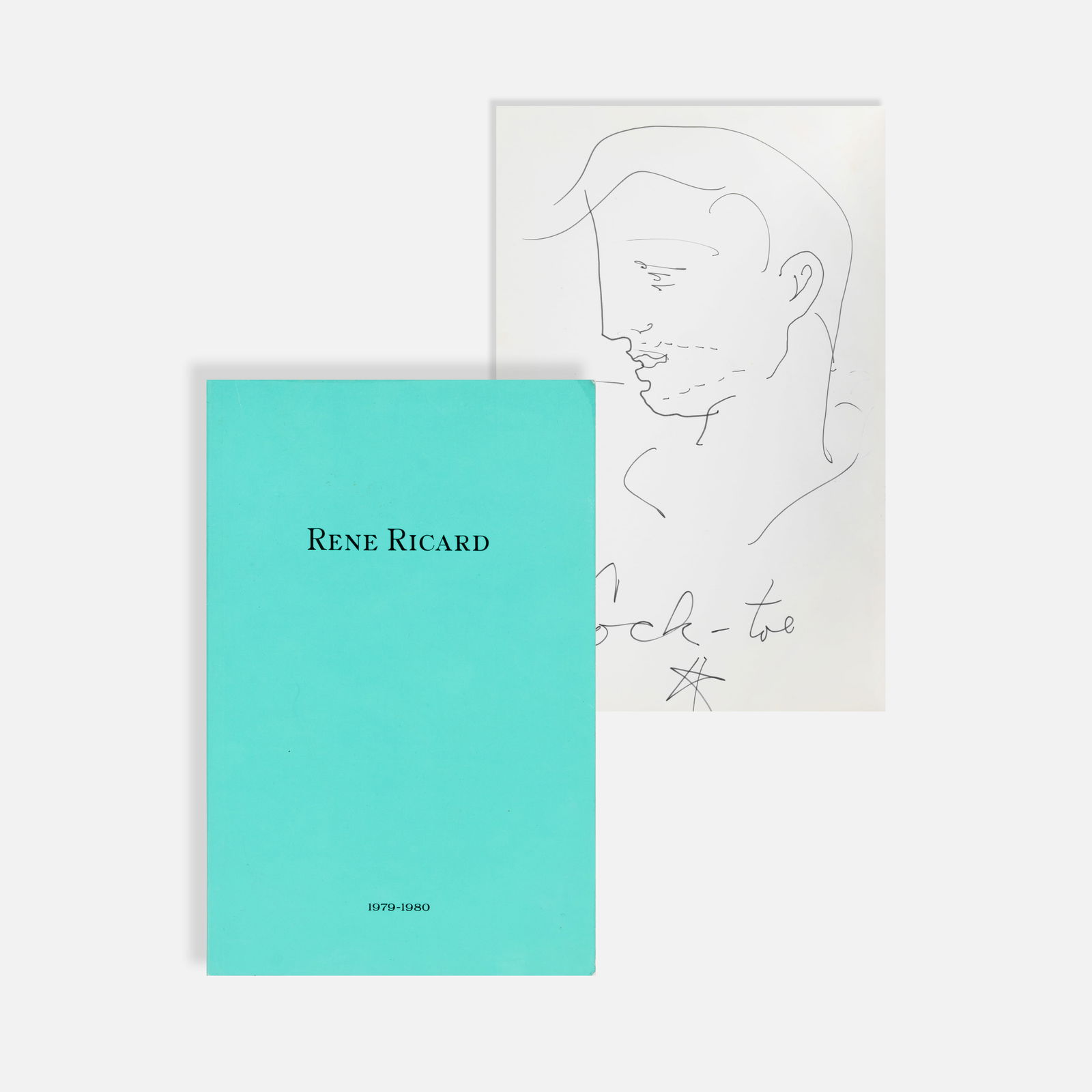 Rene Ricard, DIA Art Foundation, Rene Ricard: 1979-1980, with Drawing and Inscription: USA, 1979 8 1/2 x 5 1/2 printed matter Presentation copy of 1979-1980 by Rene Ricard, the first publication by the DIA Art Foundation. With drawing of Jean Cocteau [Cock-toe] and inscription to Annina