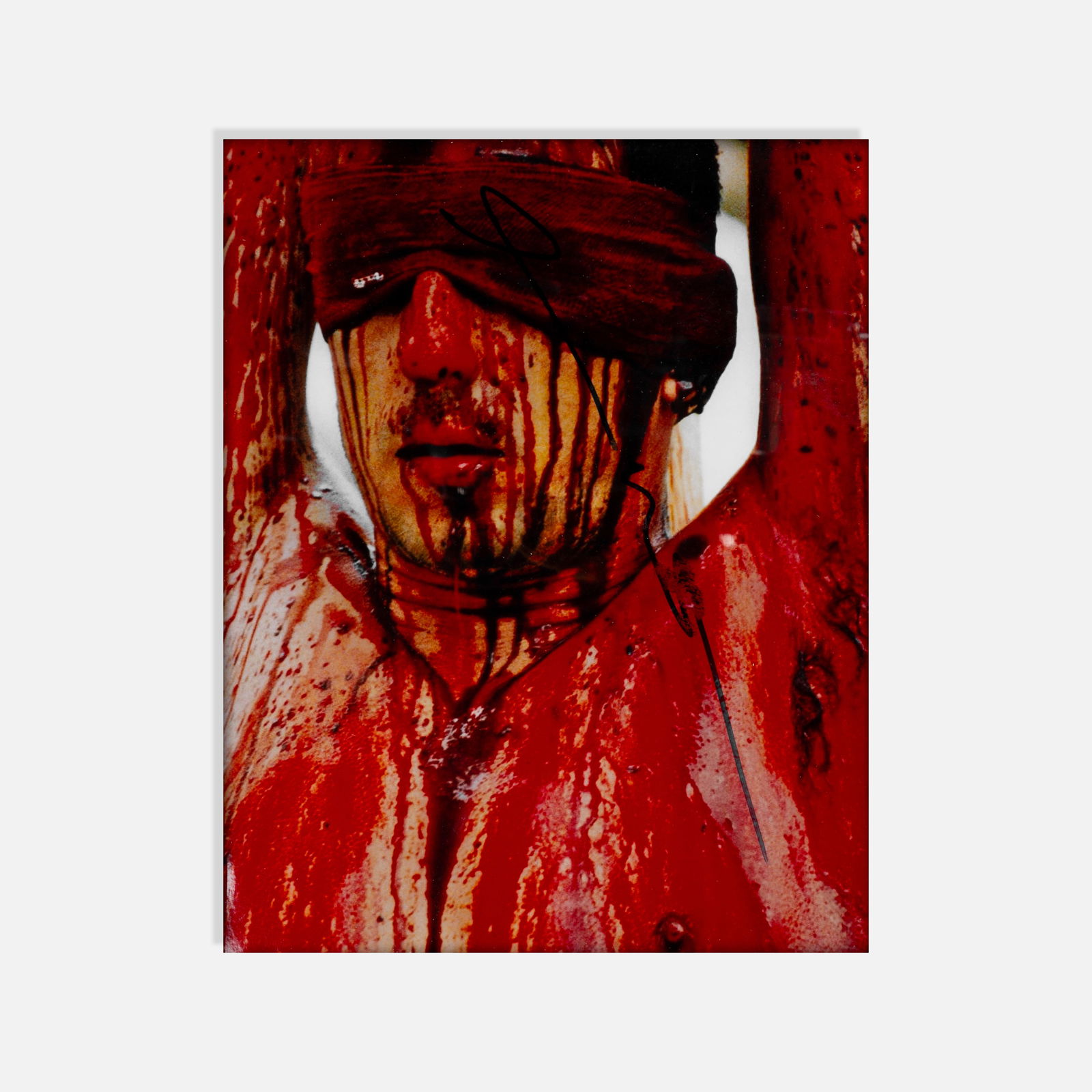 Hermann Nitsch, O.M. Theatre, Action Photograph: Vienna, c. 1970s 10 1/4 x 8 1/4 c print O.M. Theatre Action series photograph by Hermann Nitsch, signed in marker to recto. Hermann Nitsch (1938–2022) was an Austrian avant-garde artist. He was a co
