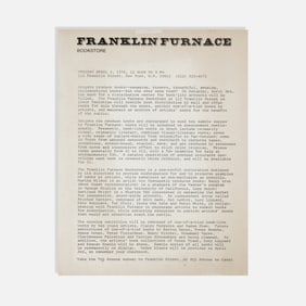 Franklin Furnace Bookstore, Press Release