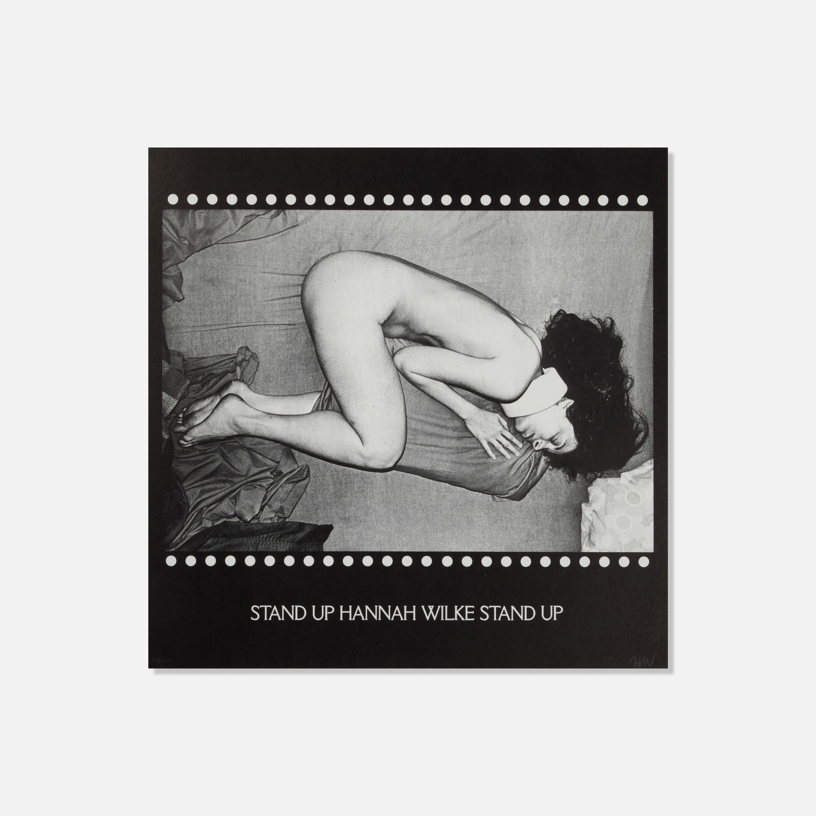 Hannah Wilke, Untitled (The Art Record): USA, 1982 12" x 12" photolithograph on paper Signed by the artist in pencil lower right recto, with edition notation in pencil [108/500] and stamp verso [(c) 1982 Hannah Wilke and Ronald Feldman Fine