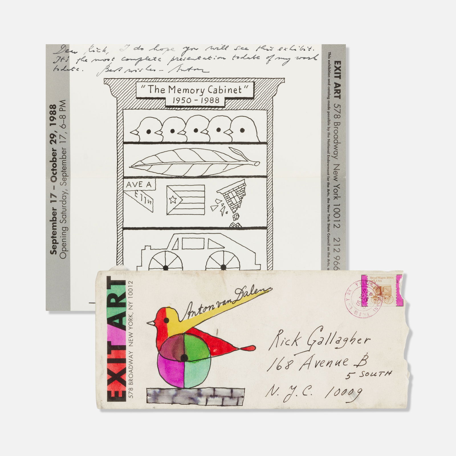 Anton Van Dalen, Inscribed Invitation with Watercolor (1 of 2)