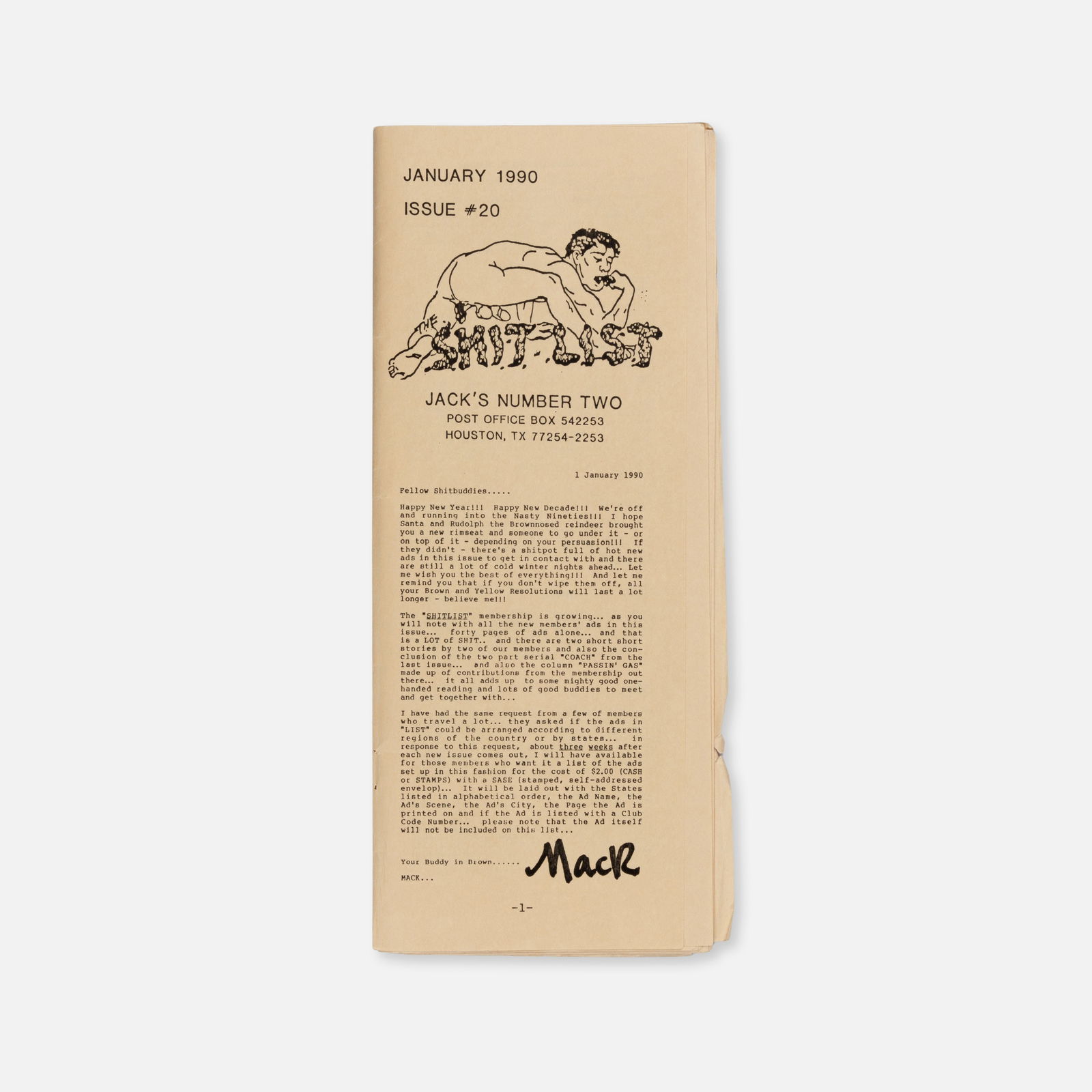 Jack's Number Two, Shit List, Issue No. 20 (1 of 1)