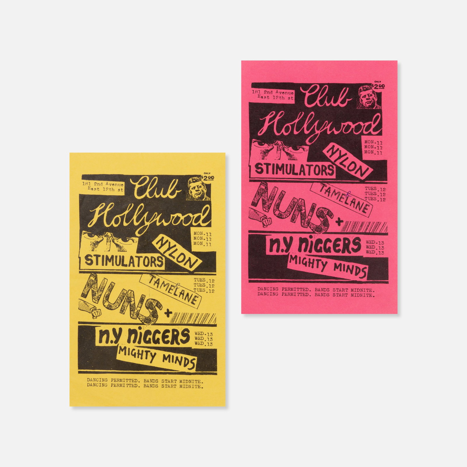 Club Hollywood, N.Y. N******, Handbill: USA, 1978-80 printed matter 8 1/2” x 5 1/2” Handbill to promote three nights at Club Hollywood, notably with a performance by the Aid Haid and Pope Leo fronted Punk band 'N.Y. N******'.