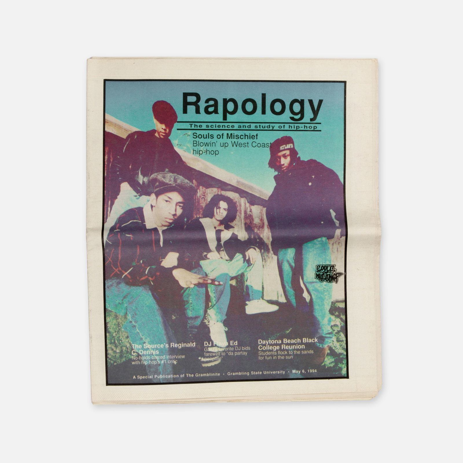 Grambling State University, Rapology, One Issue: Louisiana, 1994 11 3/8” x 14” newsprint May 1994 issue of Rapology [The Science and Study of Hip-Hop], a subsidiary of the college paper The Gramblinite, published by Grambling State Unive