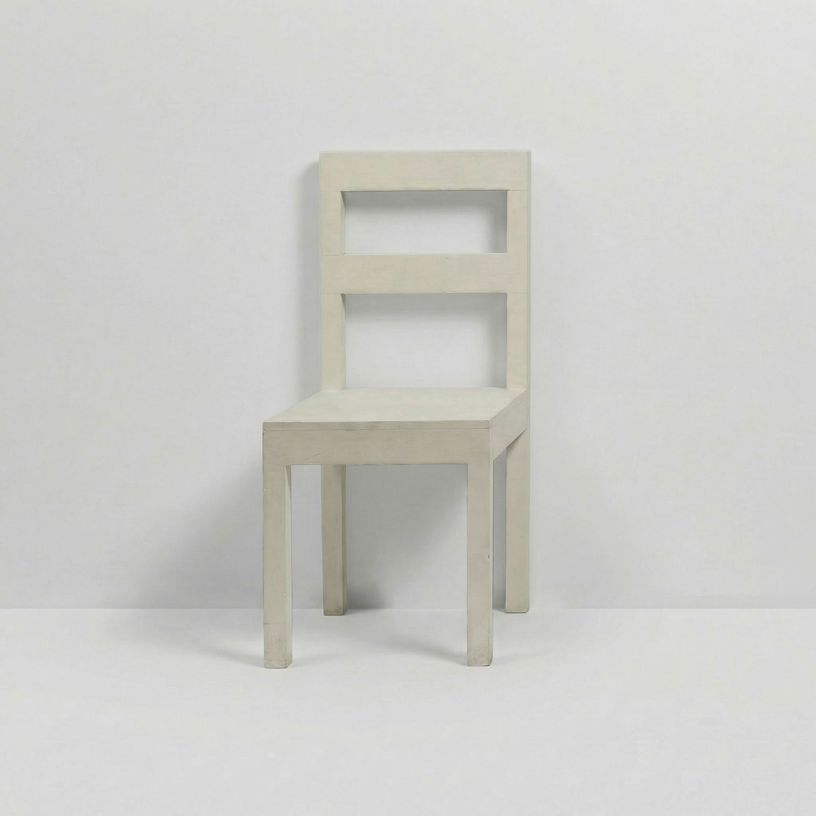 In The Manner of Robert Wilson, Anamorphic Chair: USA, c. 1980s 36" x 16 3/8" x 18" wood, paint Oblique chair having anamorphic geometry, appearing as a standard straight chair unless viewed in the round. First image taken full-face. This item is