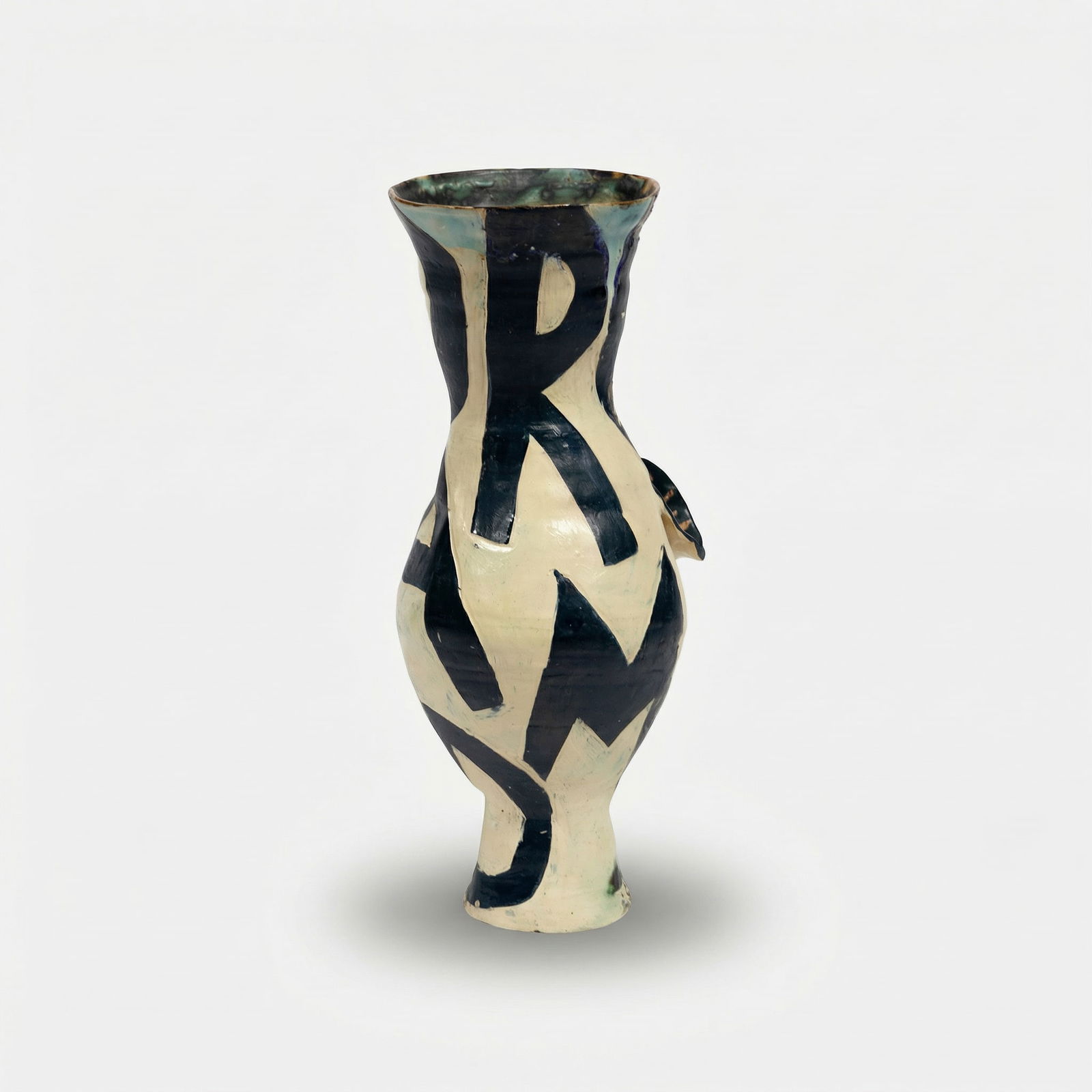 Susan Rowland and Frederick Seidel, Untitled (I Dreamed That I Was Sleeping): USA, 1992 14" x 6" x 7" glazed ceramic Signed [SR 92 Text F.L.S.] to the base. Featuring a poem by Seidel [I dreamed that i was sleeping.] This vessel is part of a body of work produced collaborativel