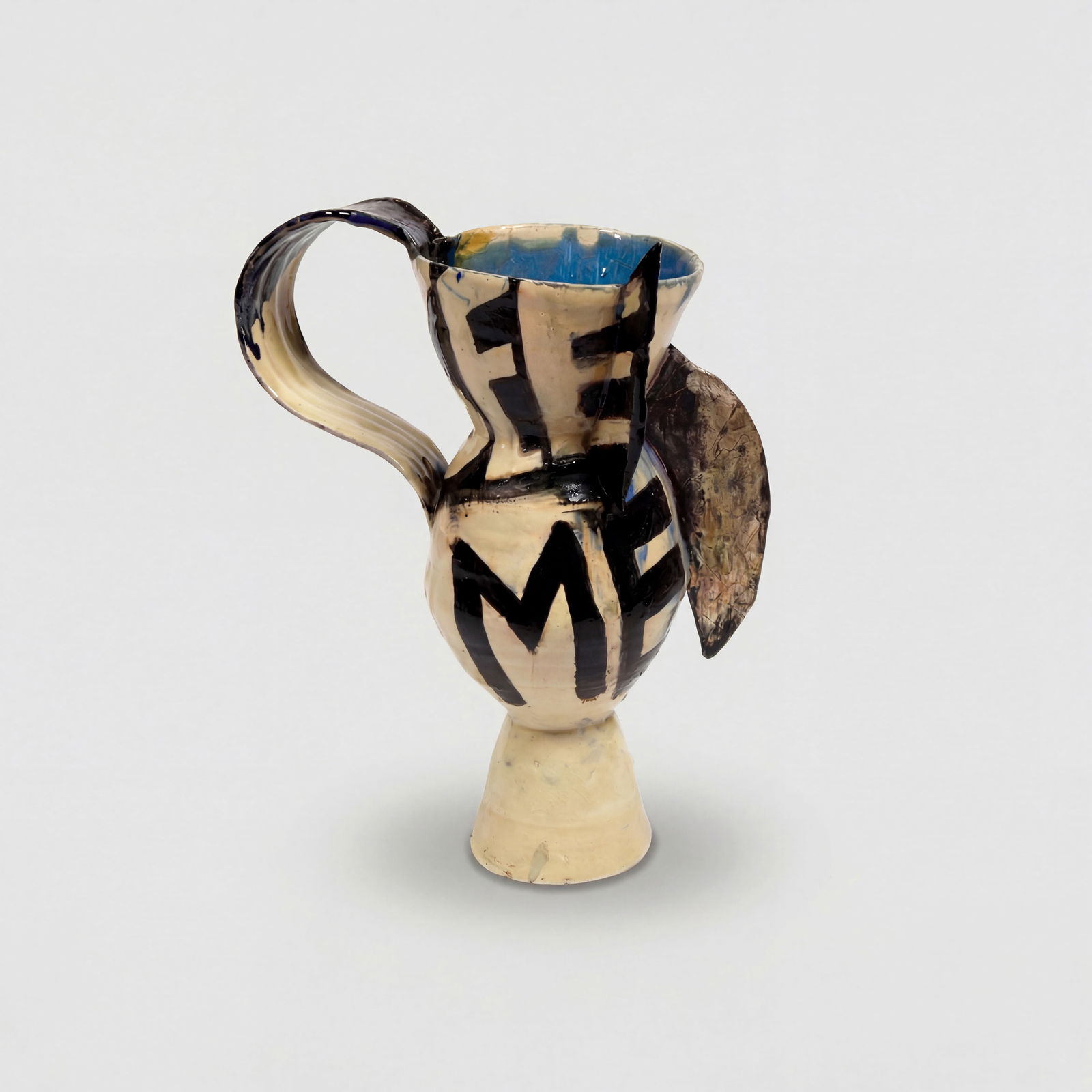 Susan Rowland and Frederick Seidel, Untitled (I Know You See Me): USA, 1991 15 1/2" x 12" x 7 1/4" glazed ceramic Signed [SR 91 text FLS] to the base. Featuring a poem by Seidel [I know you see me.] This vessel is part of a body of work produced collaboratively by S