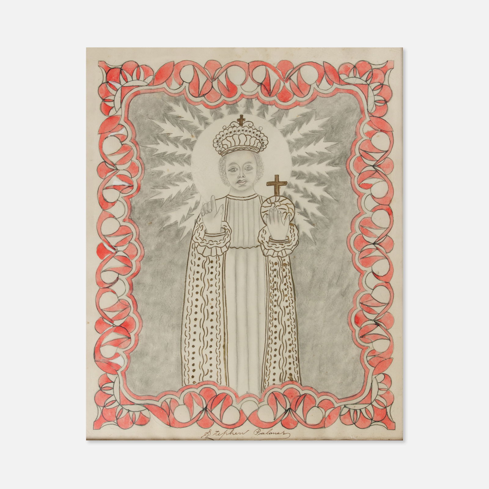 Stephen JM Palmer, Untitled: USA, c. 1950s 18 1/2" x 15 1/2" frame 16 1/2" x 13 1/2" aperture ink, graphite, and watercolor on paper Signed lower center recto. Stephen J. Palmer (1882–1965) was a self-taught artist and former l