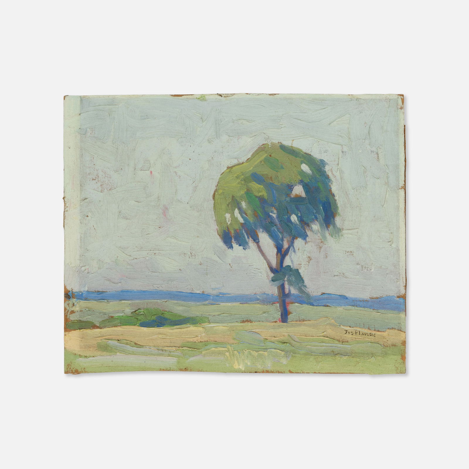 Joseph Plavcan, Untitled: USA, c. 1931–1960s 10" x 8 1/8" oil on board Signed to lower right [Jos. Plavcan]. This item is located in our Treadwell, NY warehouse. Pickup and shipping options available upon request.