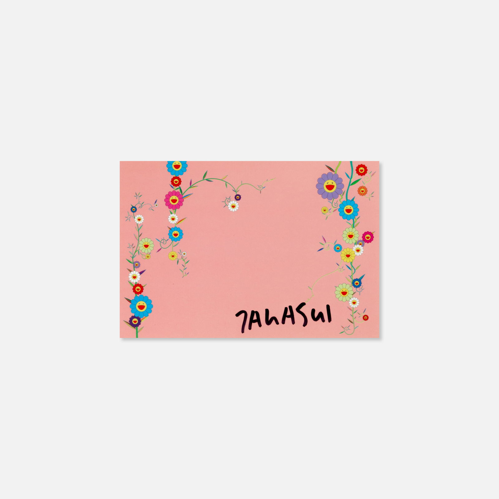 Takashi Murakami, Kaikai Kiki Co., Signed Postcard: Japan, 2001 4 3/4" x 7" offset lithograph on card stock Signed recto in marker [Takashi]. This item is located in our Treadwell, NY warehouse. Pickup and shipping options available upon request.