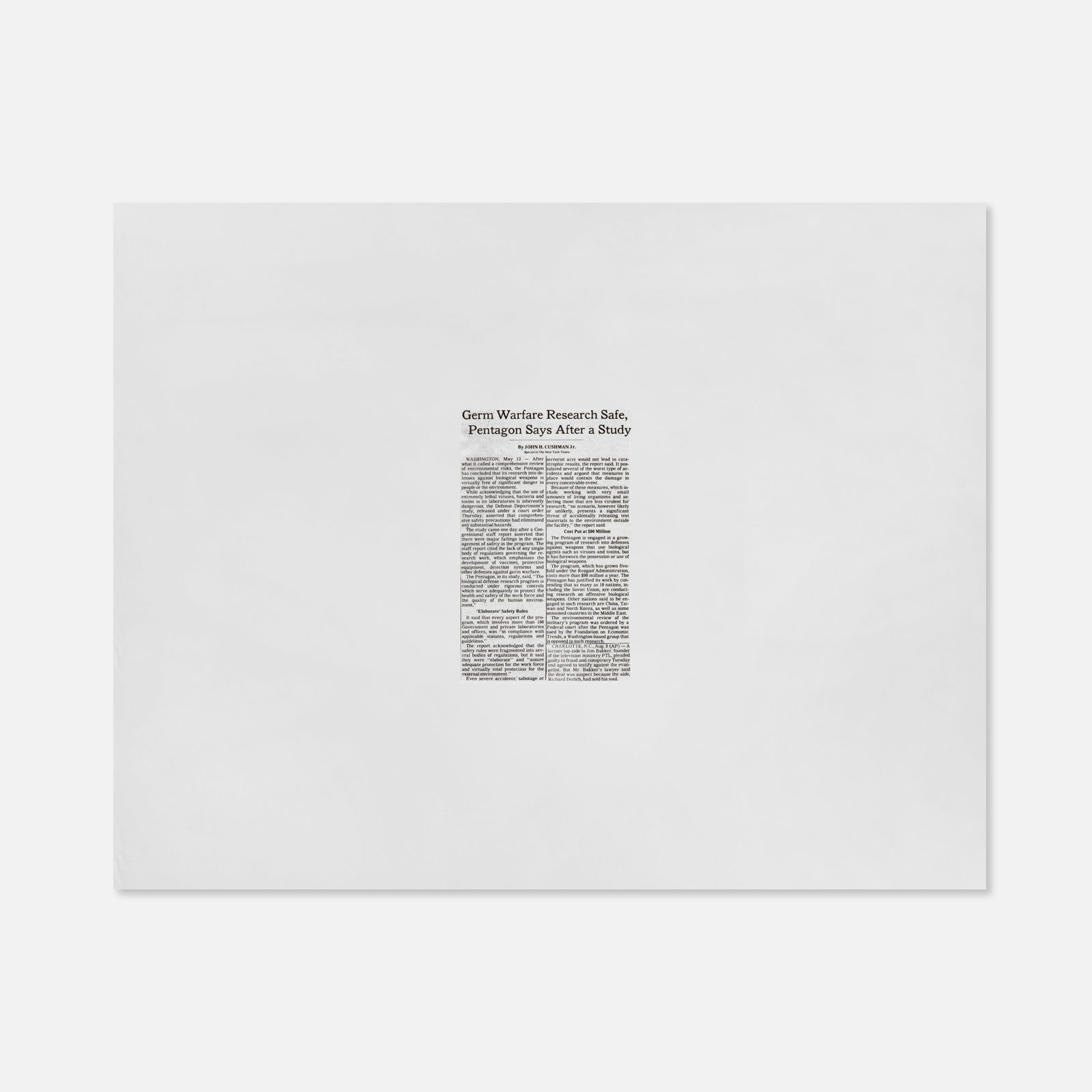 Felix Gonzales-Torres, Untitled (Germ Warfare): USA, 1990 29" x 23" offset print on paper This item is located in our Treadwell, NY warehouse. Pickup and shipping options available upon request.