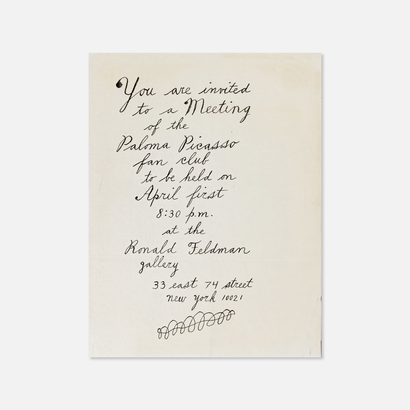 Ray Johnson, You Are Invited To A Meeting of The Paloma Picasso Fan Club (1 of 1)