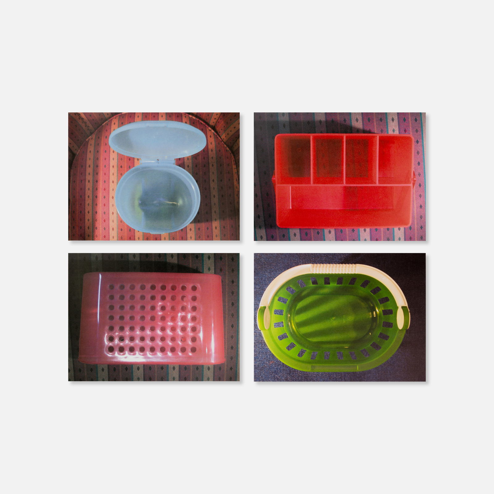 Jessica Stockholder, Placemats: USA, 1991/2002 14" x 10 3/4" offset print One hundred paper placemats with four double sided-variations (illustrated front and back in images one and two), produced in an edition of 1,000 in