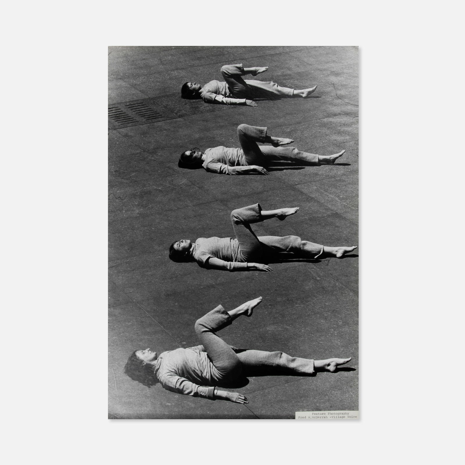 Fred McDarrah, Trisha Brown and Company Dance Concert on 6th Ave: USA, 1973/1998 19 1/8" x 13" vintage silver print on board Verso with photographer's stamp and written in ink [Trisha Brown + Company dance concert on 6th ave]. Trisha Brown (American, 1936–2017)