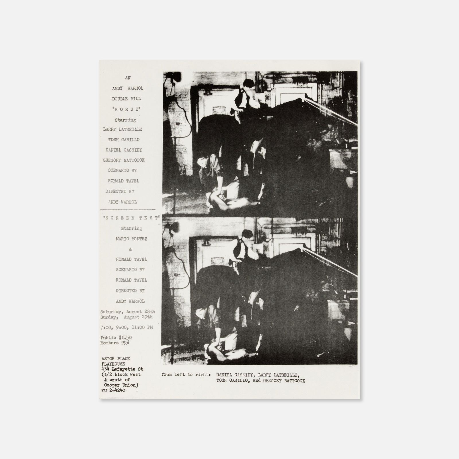 Andy Warhol, Horse and Screen Test Double Bill Flyer (1 of 1)