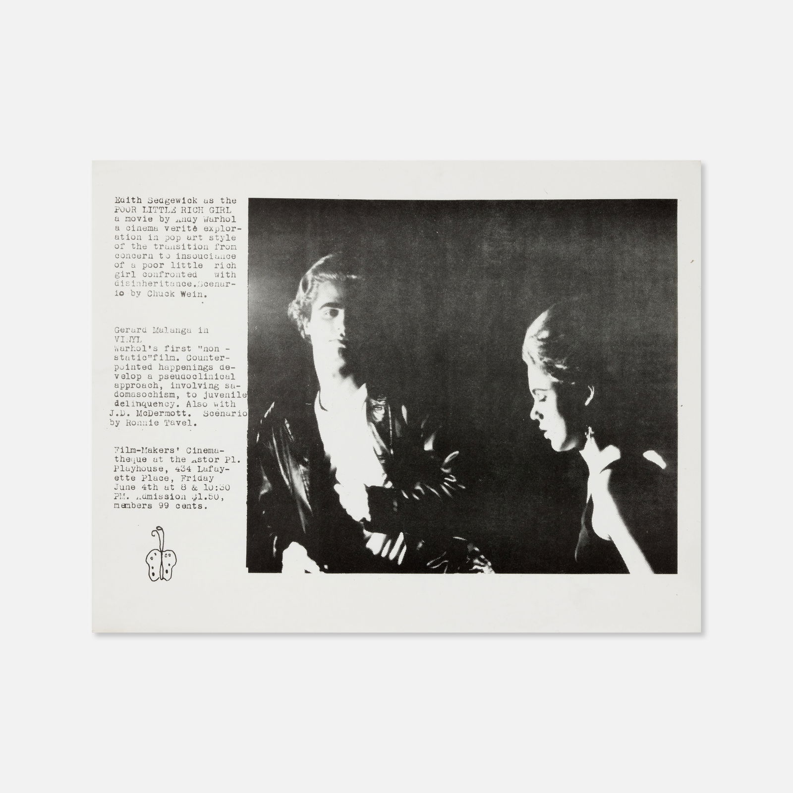 Andy Warol, Vinyl and Poor Little Rich Girl Premiere Flyer (1 of 1)